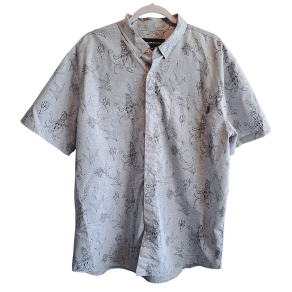 Molokai Surf Co Grey Men XXL Button Down Short Sleeve Hawaii Surfer Octopus - Picture 1 of 10